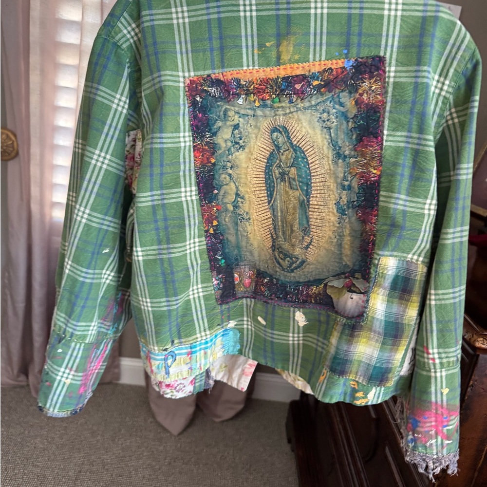 Magnolia Pearl Green Plaid Blazer with Artistic Patch